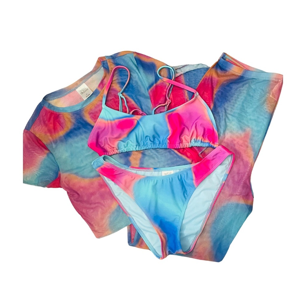 Wild Fable Tie Dye Bikini with Matching Mesh Cover Up - size medium